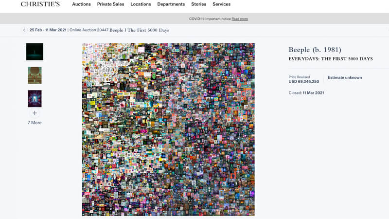 *Beeple's artwork sold at auction for $70 million at Christie's.*