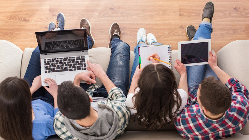Young people using mobile devices