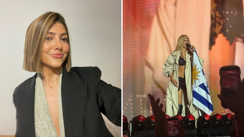 *In the first photo, Carmela González. In the second, Tini on stage wearing the trench coat designed by the student*