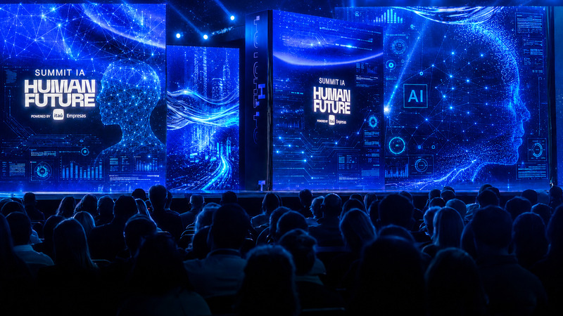 Front view of the stage at the Artificial Intelligence event: AI Human Future 2026 Summit