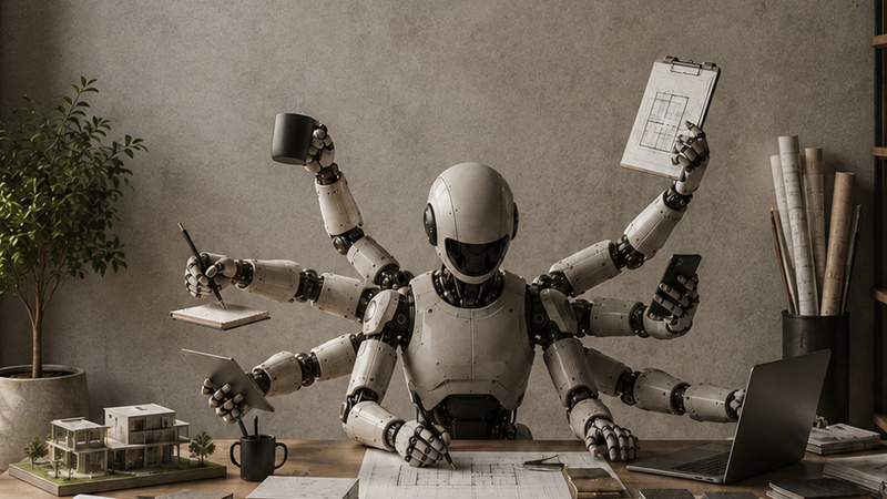 An AI-powered robot working in an architecture firm.