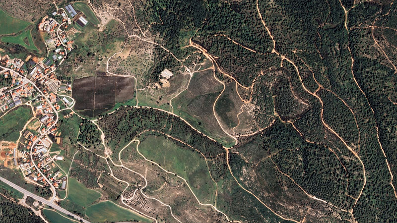 *Satellite view of the Eshtaol Forest, one of the forested areas managed by KKL in the Jerusalem Hills