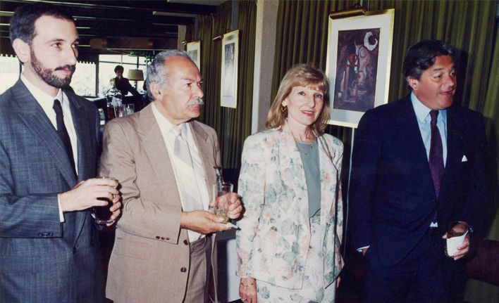 *From ORT Uruguay: Jorge Grünberg, Dr. David Yussim, Charlotte de Grünberg, Executive Director of ORT Uruguay, and Dr. Luis Alberto Lacalle, then President of Uruguay*