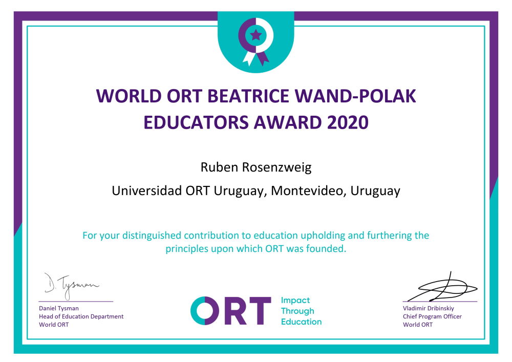 Rosenzweig: awarded with one of 12 distinctions by ORT Mundial