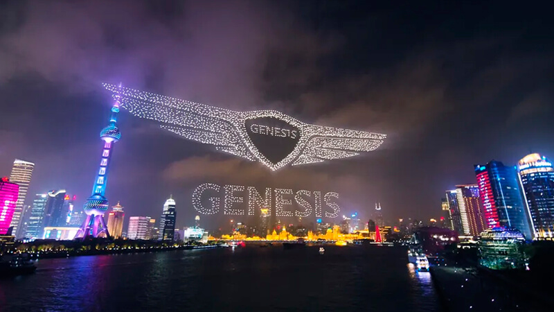 *Exhibición de drones de la marca de autos de lujo Génesis. Imagen: Génesis.*