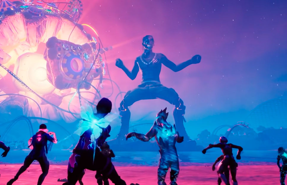 *Travis Scott en su concierto en el metaverso de Fortnite. Fuente: Tech Time