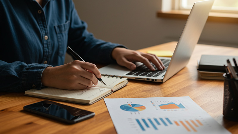 Manos trabajando en una computadora