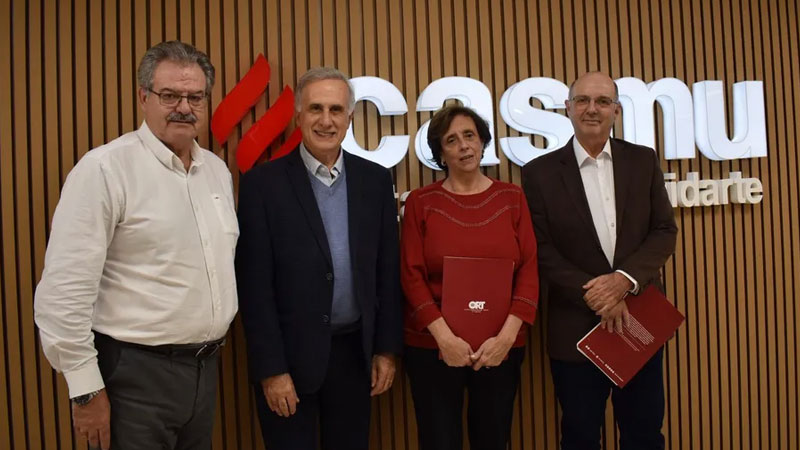 *Dr. Domingo Beltramelli, presidente de CASMU; Ing. Eduardo Hipogrosso, vicerrector de Gesti&oacute;n y Desarrollo Institucional de ORT; Dra. Cristina Rey, secretaria general de CASMU; Lic. Daniel Oliveri, vicerrector administrativo de ORT*
