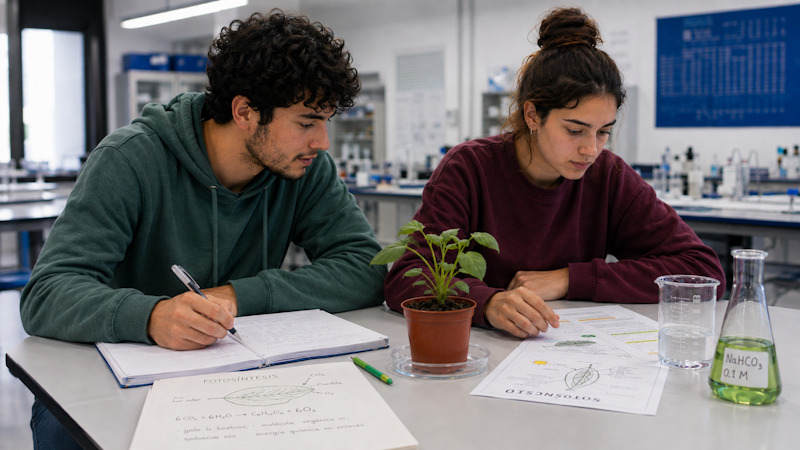 Estudiantes aplicando el m&eacute;todo cient&iacute;fico en un experimento de fotos&iacute;ntesis