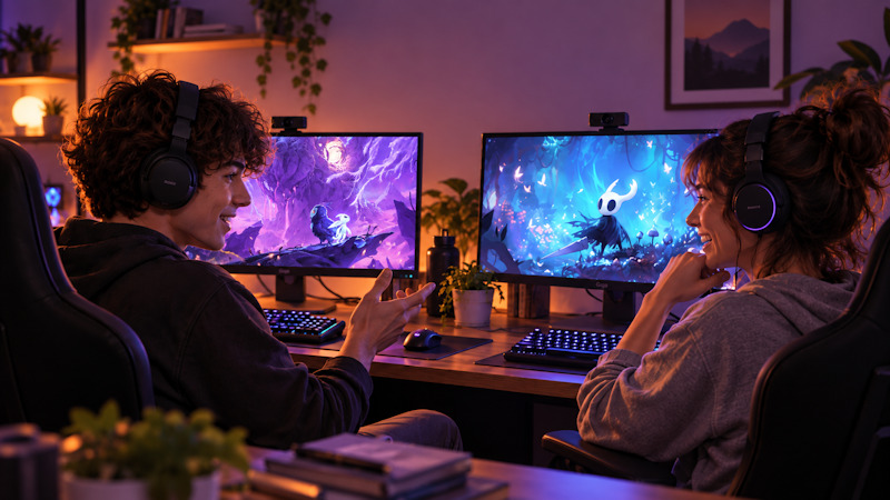 * Hollow Knight (Team Cherry) y Ori and the Will of the Wisps (Moon Studios). Montaje realizado con IA a partir de im&aacute;genes de ambos juegos.