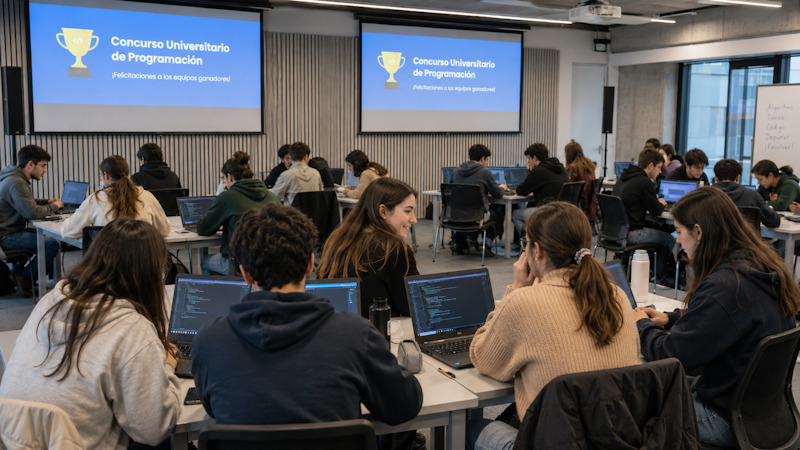 Estudiantes participando en el Concurso ORT de Programaci&oacute;n de la Facultad de Ingenier&iacute;a.
